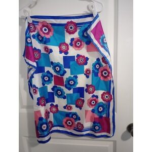 Vintage 1970s Mod Floral Geometric ScarfMade in Japan – 100% PolyesterApprox.